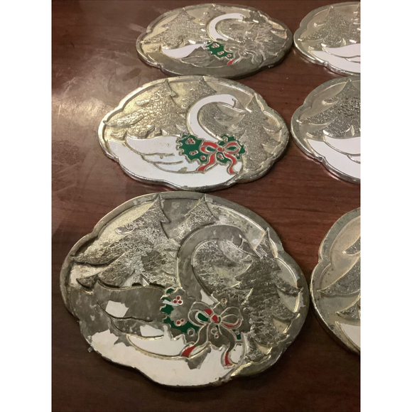Oneida Silversmiths Wm. A. Rogers Holiday Swan Coaster Set - 1987 - Picture 2 of 6